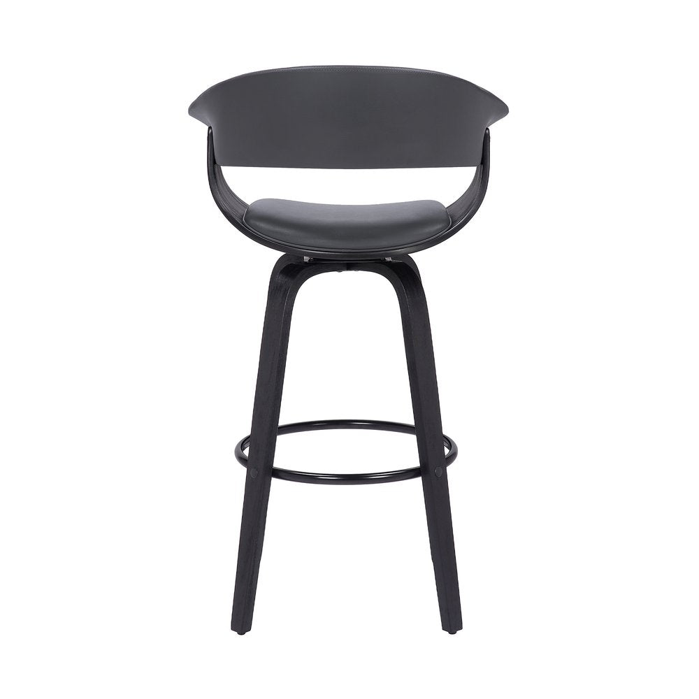 27" Gray And Black Faux Leather And Fabric And Solid Wood Low Back Counter Height Swivel Bar Chair