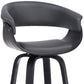 27" Gray And Black Faux Leather And Fabric And Solid Wood Low Back Counter Height Swivel Bar Chair