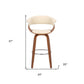 27" Cream and Brown Faux Leather and Solid Wood Low Back Counter Height Swivel Bar Chair