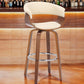 27" Cream and Brown Faux Leather and Solid Wood Low Back Counter Height Swivel Bar Chair