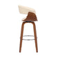 27" Cream and Brown Faux Leather and Solid Wood Low Back Counter Height Swivel Bar Chair