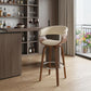 31" Cream And Brown Faux Leather And Solid Wood Swivel Low Back Bar Height Bar Chair