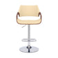 Cream and Silver Faux Leather Iron And Wood Adjustable Height Swivel Bar Chair
