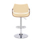 Cream and Silver Faux Leather Iron And Wood Adjustable Height Swivel Bar Chair