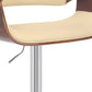 Cream and Silver Faux Leather Iron And Wood Adjustable Height Swivel Bar Chair