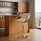 Cream and Silver Faux Leather Iron And Wood Adjustable Height Swivel Bar Chair