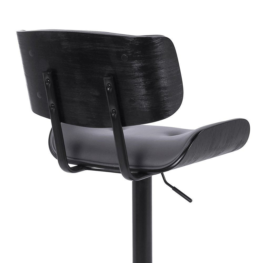 Gray and Black Iron and Faux Leather Adjustable Height Swivel Bar Chair