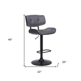 Gray and Black Iron and Faux Leather Adjustable Height Swivel Bar Chair