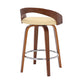 26" Cream and Brown Faux Leather and Solid Wood Low Back Counter Height Swivel Bar Chair
