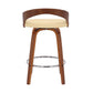 26" Cream and Brown Faux Leather and Solid Wood Low Back Counter Height Swivel Bar Chair
