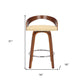 26" Cream and Brown Faux Leather and Solid Wood Low Back Counter Height Swivel Bar Chair