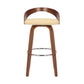 30" Cream And Brown Faux Leather And Solid Wood Swivel Low Back Bar Height Bar Chair