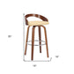 30" Cream And Brown Faux Leather And Solid Wood Swivel Low Back Bar Height Bar Chair