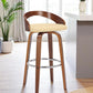 30" Cream And Brown Faux Leather And Solid Wood Swivel Low Back Bar Height Bar Chair