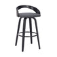 26" Gray And Black Faux Leather And Iron Swivel Low Back Counter Height Bar Chair