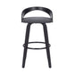 26" Gray And Black Faux Leather And Iron Swivel Low Back Counter Height Bar Chair