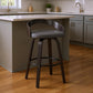 26" Gray And Black Faux Leather And Iron Swivel Low Back Counter Height Bar Chair
