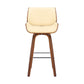 26" Cream And Brown Faux Leather And Solid Wood Swivel Counter Height Bar Chair