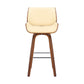 30" Cream And Brown Faux Leather And Solid Wood Swivel Bar Height Bar Chair