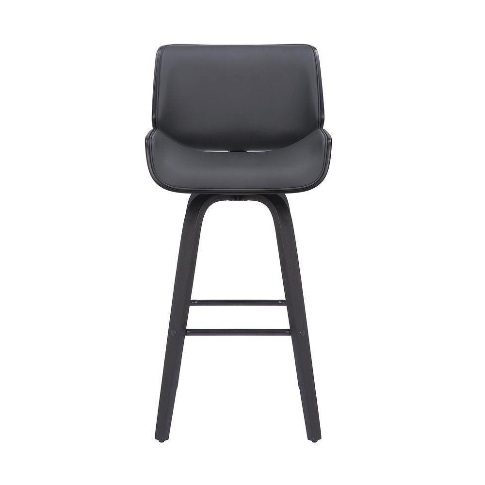 30" Gray and Black Faux Leather and Iron Bar Height Swivel Bar Chair