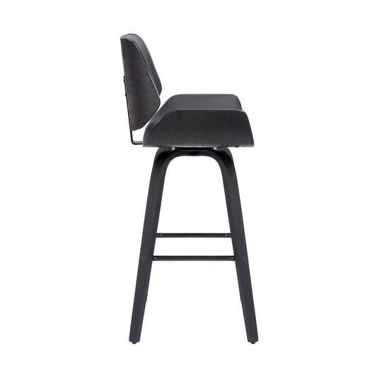 30" Gray and Black Faux Leather and Iron Bar Height Swivel Bar Chair