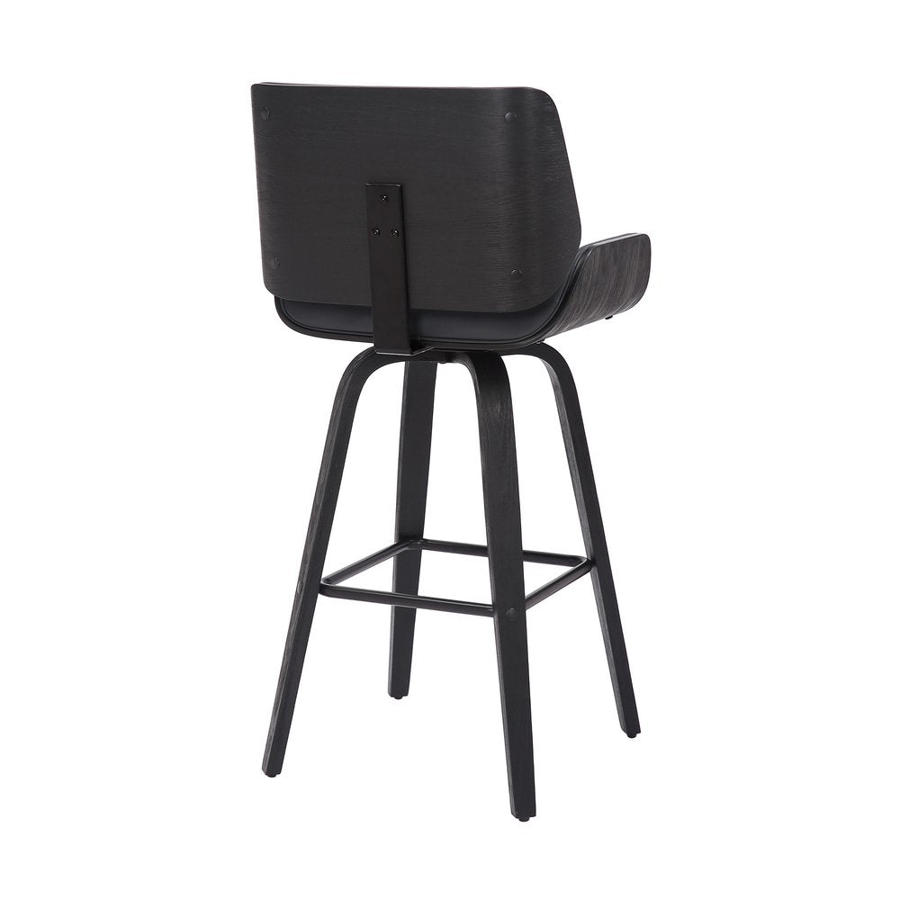30" Gray and Black Faux Leather and Iron Bar Height Swivel Bar Chair