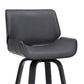 30" Gray and Black Faux Leather and Iron Bar Height Swivel Bar Chair