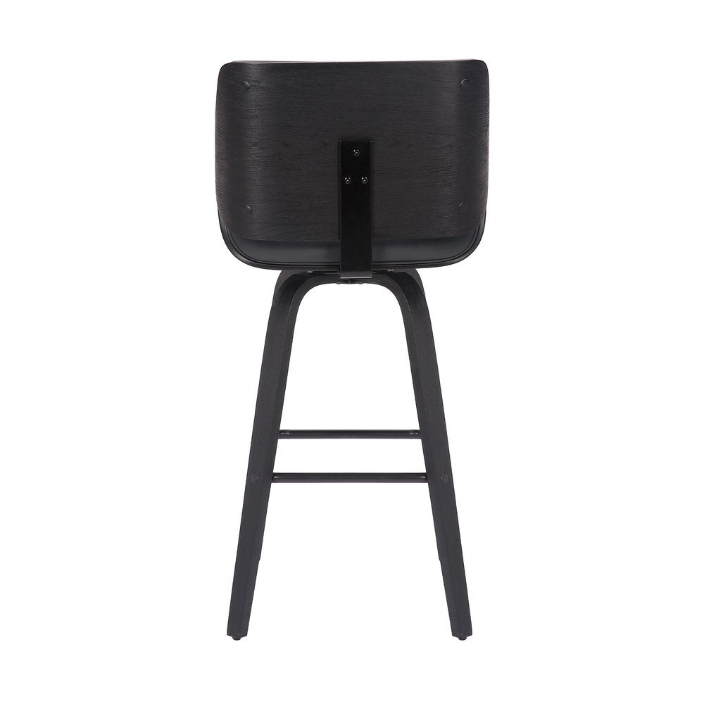 30" Gray and Black Faux Leather and Iron Bar Height Swivel Bar Chair