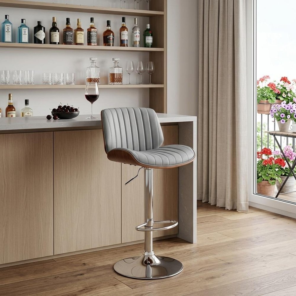 24" Gray And Silver Iron Swivel Adjustable Height Bar Chair