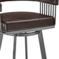 25" Chocolate And Gray Iron Swivel Low Back Counter Height Bar Chair