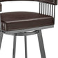 25" Chocolate And Gray Iron Swivel Low Back Counter Height Bar Chair