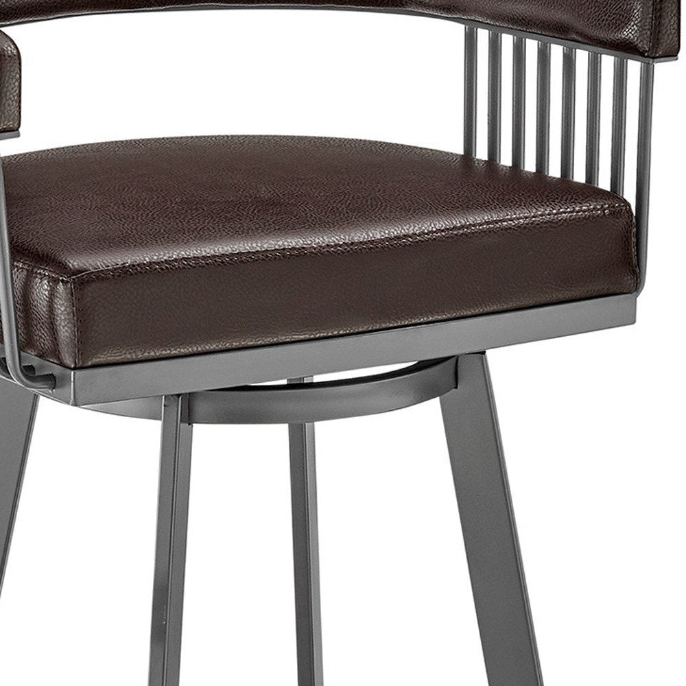 25" Chocolate And Gray Iron Swivel Low Back Counter Height Bar Chair