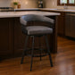 25" Gray And Black Iron Swivel Low Back Counter Height Bar Chair