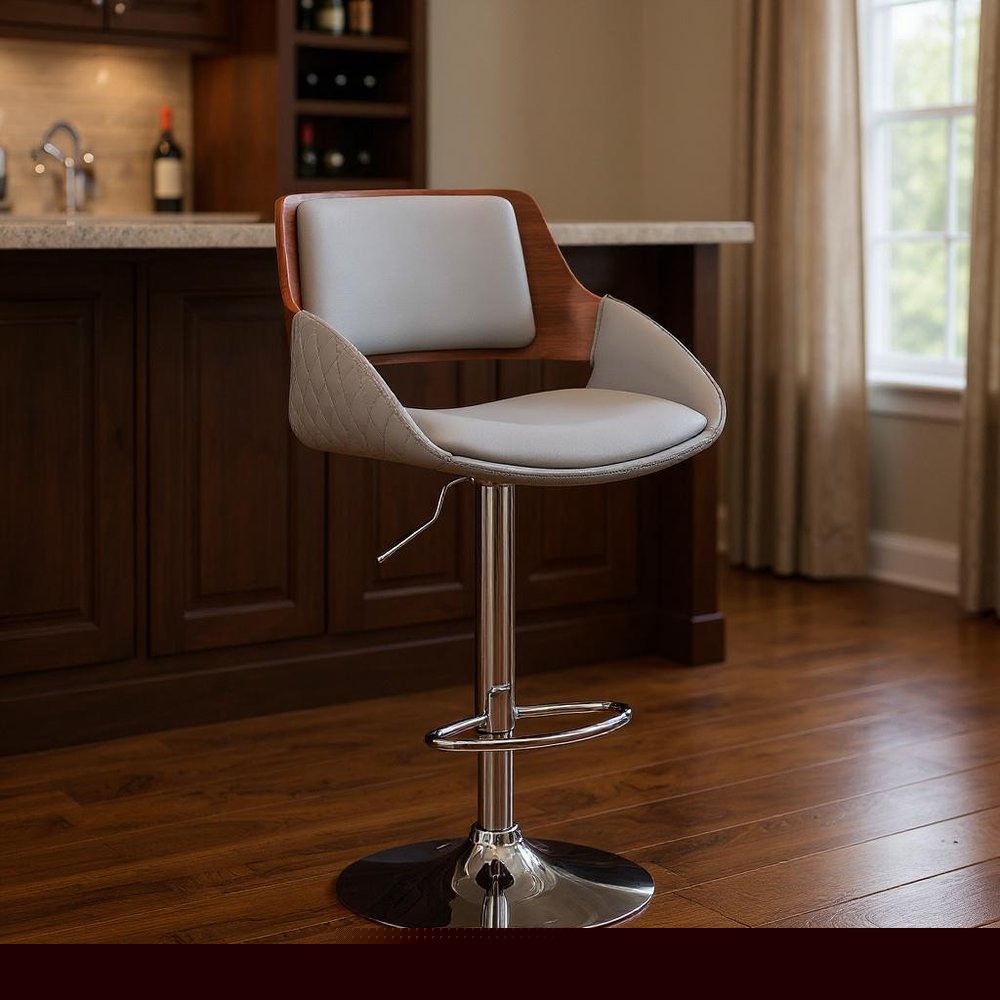 25" Gray And Silver Iron Swivel Low Back Adjustable Height Bar Chair