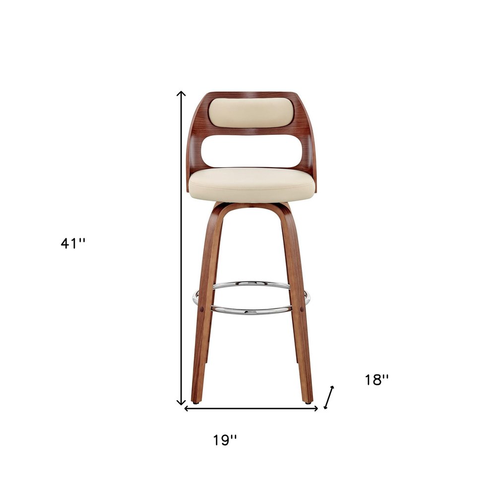 30" Cream and Brown Faux Leather Swivel Bar Chair