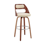 30" Cream and Brown Faux Leather Swivel Bar Chair