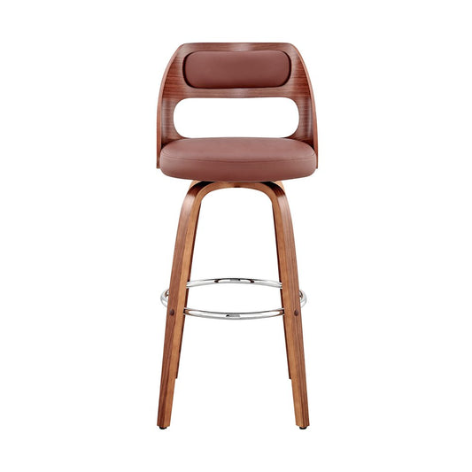26" Brown Faux Leather Swivel Counter Height Bar Chair