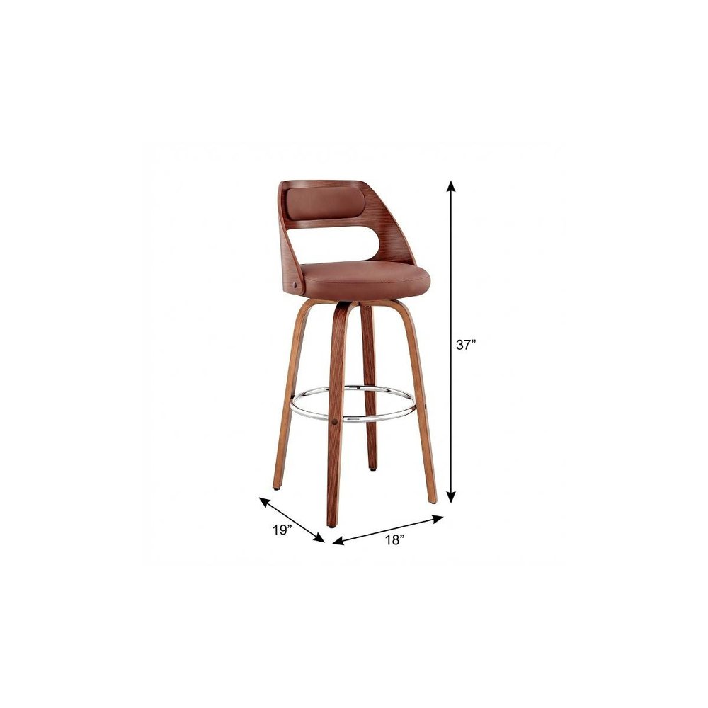 26" Brown Faux Leather Swivel Counter Height Bar Chair