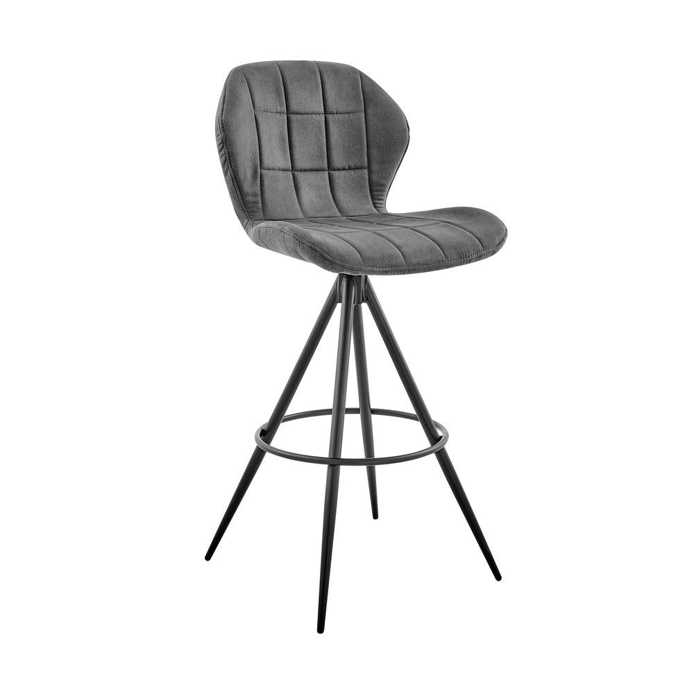 27" Charcoal And Black Fabric Microfiber And Microsuede And Iron Counter Height Bar Chair