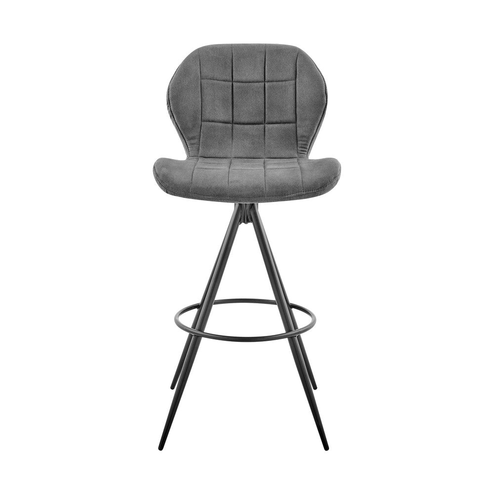 27" Charcoal And Black Fabric Microfiber And Microsuede And Iron Counter Height Bar Chair