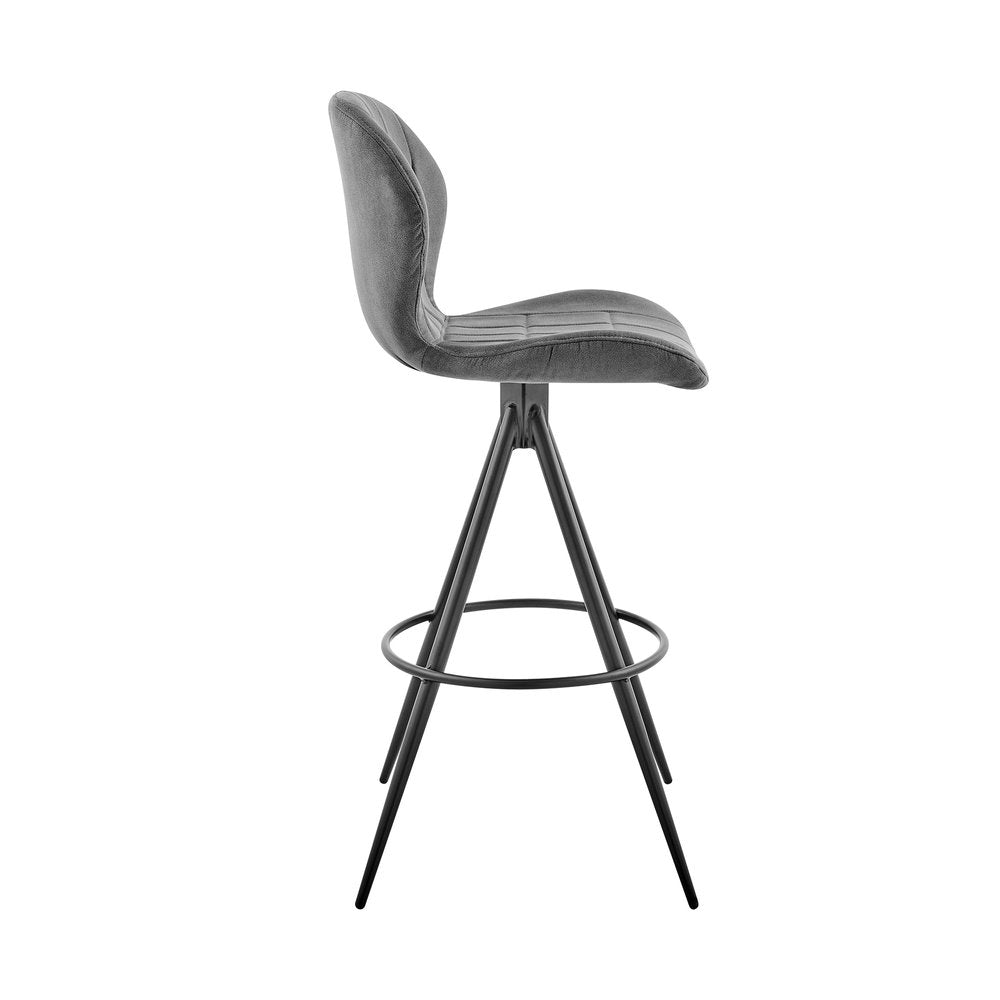 27" Charcoal And Black Fabric Microfiber And Microsuede And Iron Counter Height Bar Chair