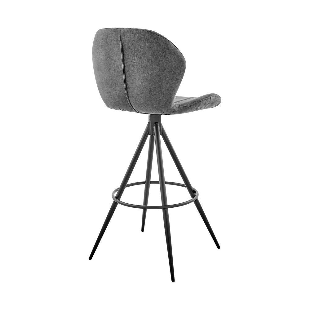 27" Charcoal And Black Fabric Microfiber And Microsuede And Iron Counter Height Bar Chair