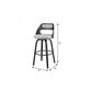26" Gray And Black Faux Leather And Iron Swivel Counter Height Bar Chair