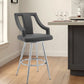 25" Gray and Silver Faux Leather and Iron Counter Height Swivel Bar Chair