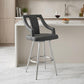 25" Gray and Silver Faux Leather and Iron Counter Height Swivel Bar Chair