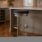 30" Gray And Silver Faux Leather And Iron Swivel Backless Bar Height Bar Chair