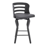 25" Gray And Black Faux Leather And Fabric And Iron Low Back Counter Height Swivel Bar Chair