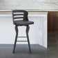 25" Gray And Black Faux Leather And Fabric And Iron Low Back Counter Height Swivel Bar Chair