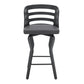 25" Gray And Black Faux Leather And Fabric And Iron Low Back Counter Height Swivel Bar Chair