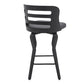 25" Gray And Black Faux Leather And Fabric And Iron Low Back Counter Height Swivel Bar Chair
